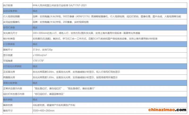 行人闯红灯警示一体机(全国款)-产品规格